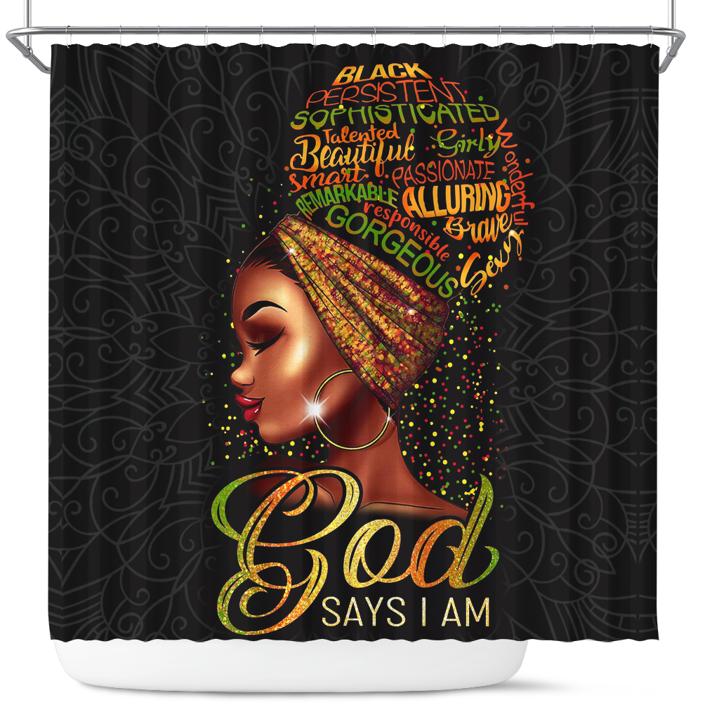 God Say I Am Beautiful African American Woman Shower Curtain Nearkii