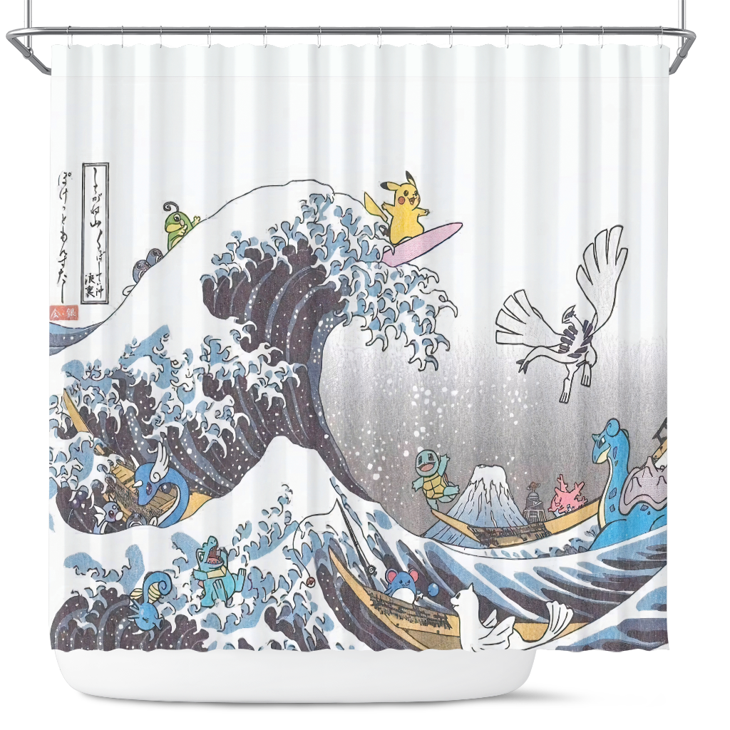 The Great Wave Pokemon Christmas Shower Curtain Nearkii