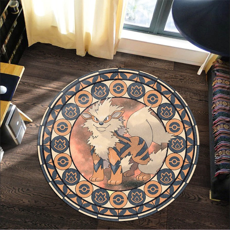 Pokemon Arcanine Round Carpet Rug Bedroom Livingroom Home Decor