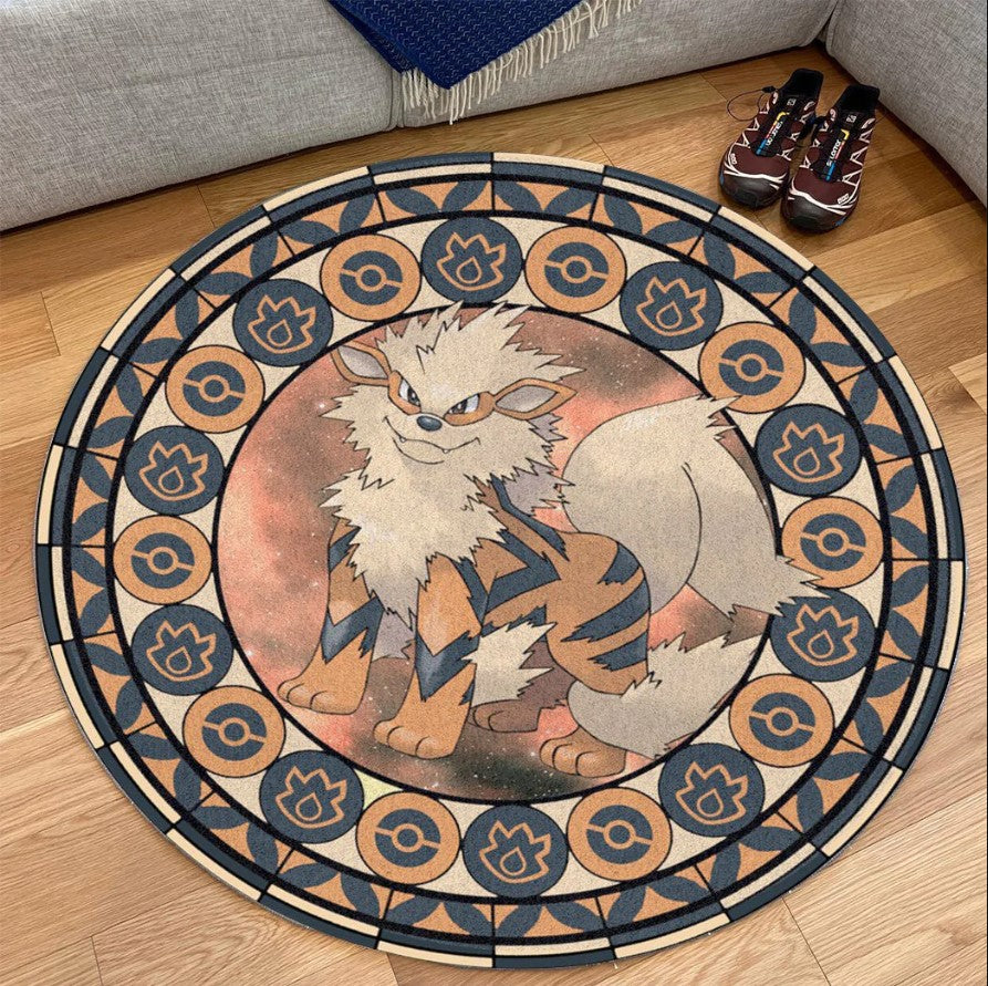 Pokemon Arcanine Round Carpet Rug Bedroom Livingroom Home Decor