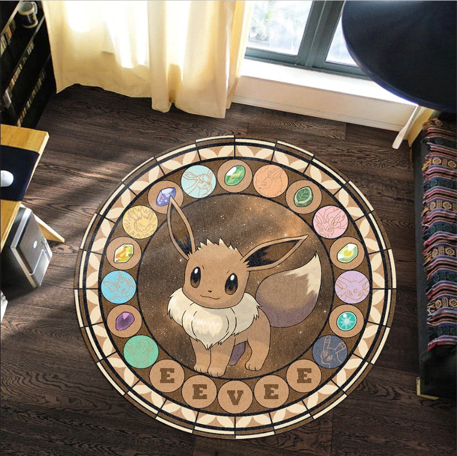 Pokemon Eevee Round Carpet Rug Bedroom Livingroom Home Decor