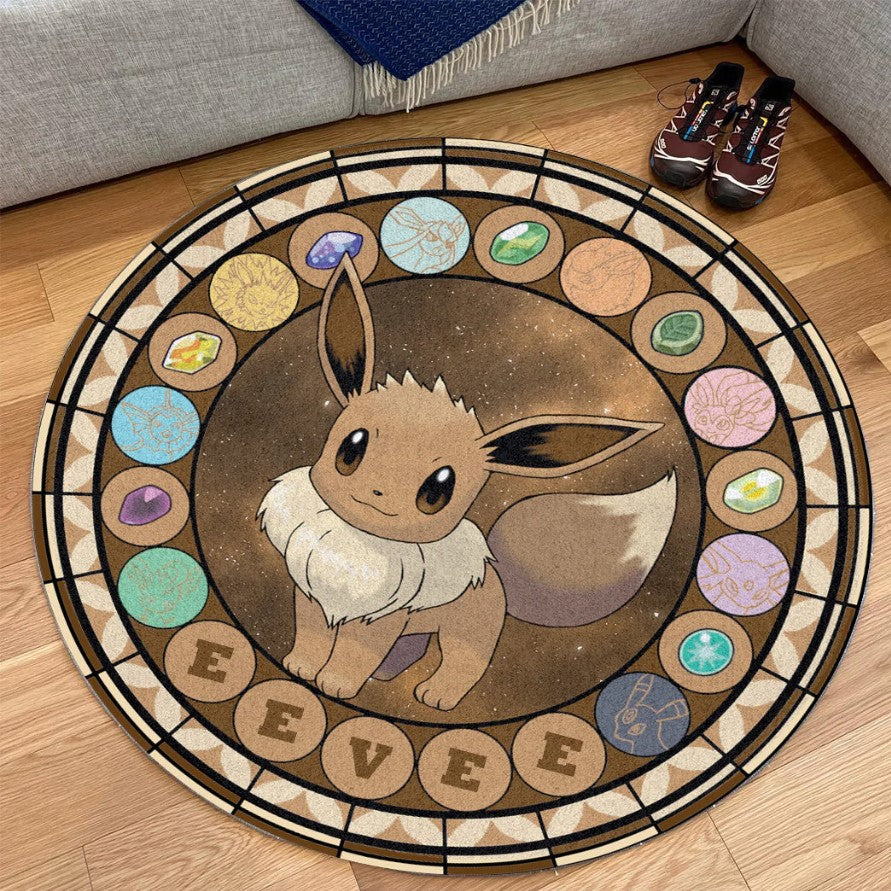 Pokemon Eevee Round Carpet Rug Bedroom Livingroom Home Decor