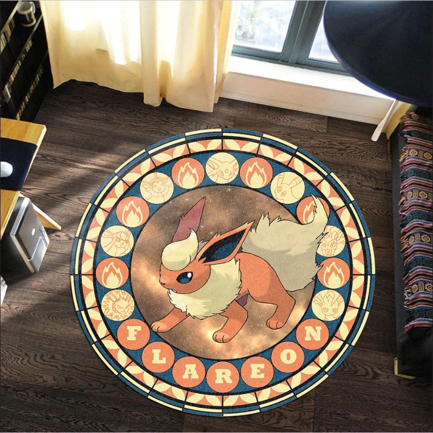 Pokemon Flareon Round Carpet Rug Bedroom Livingroom Home Decor