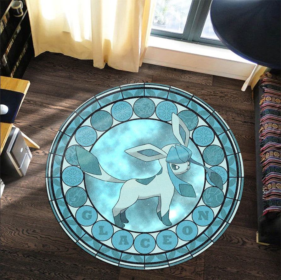 Pokemon Glaceon Round Carpet Rug Bedroom Livingroom Home Decor