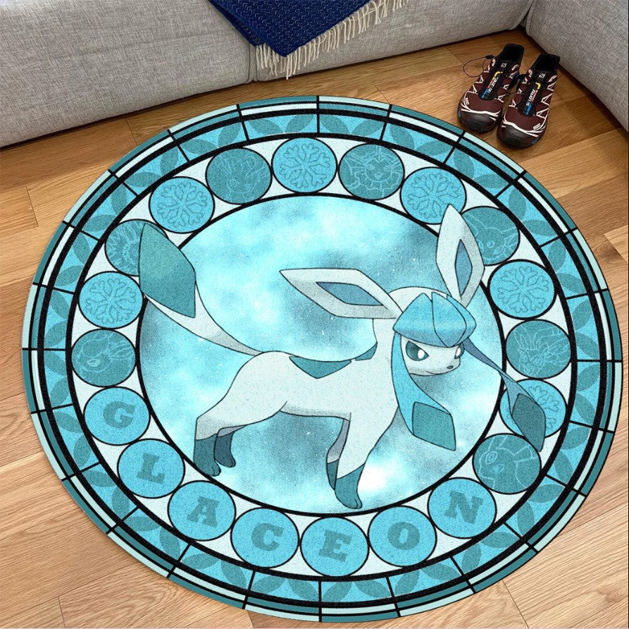 Pokemon Glaceon Round Carpet Rug Bedroom Livingroom Home Decor