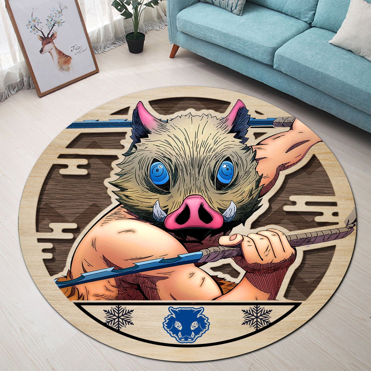 Demon Slayer Inosuke Hashibira Round Carpet Rug Bedroom Livingroom Home Decor Nearkii