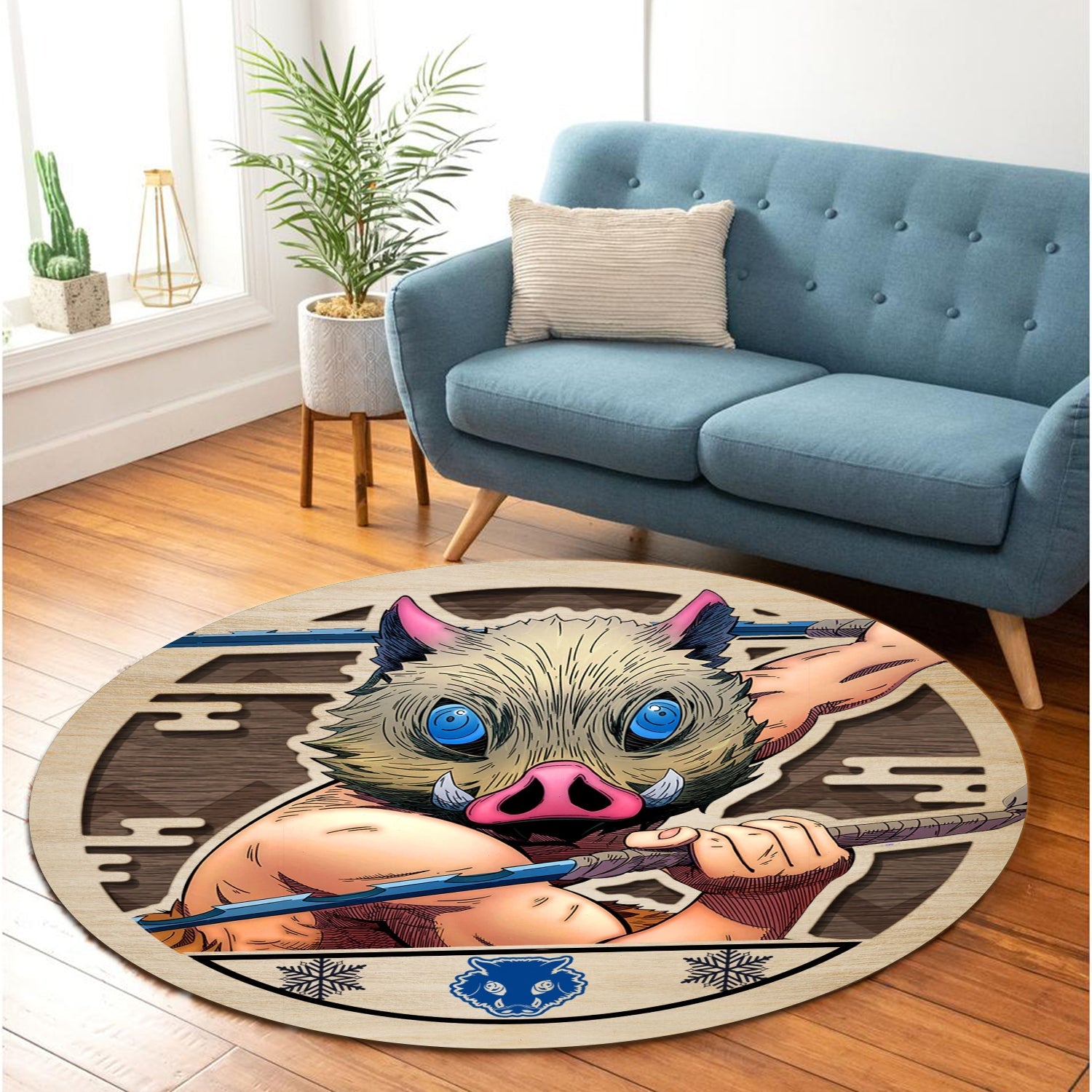 Demon Slayer Inosuke Hashibira Round Carpet Rug Bedroom Livingroom Home Decor Nearkii