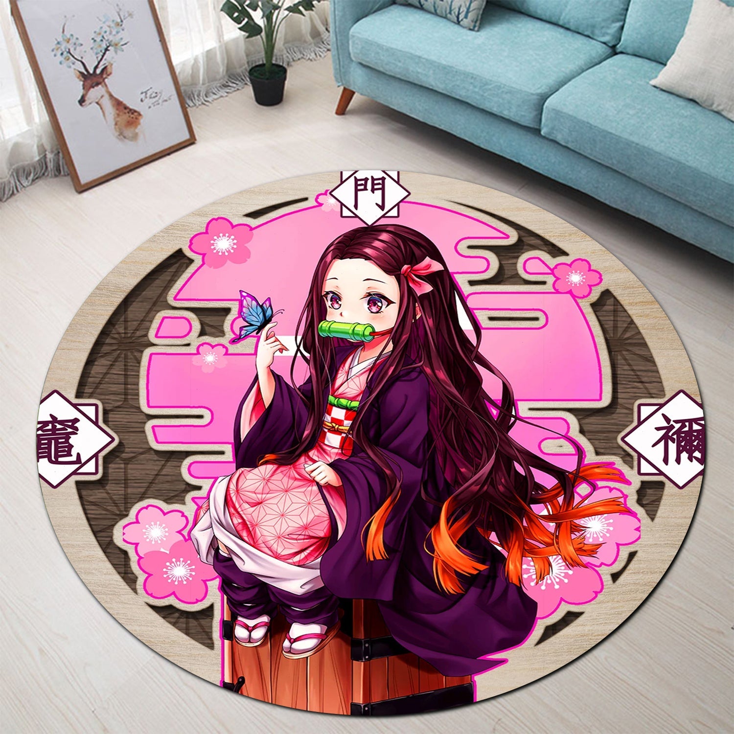 Demon Slayer Nezuko Kamado Round Carpet Rug Bedroom Livingroom Home Decor Nearkii