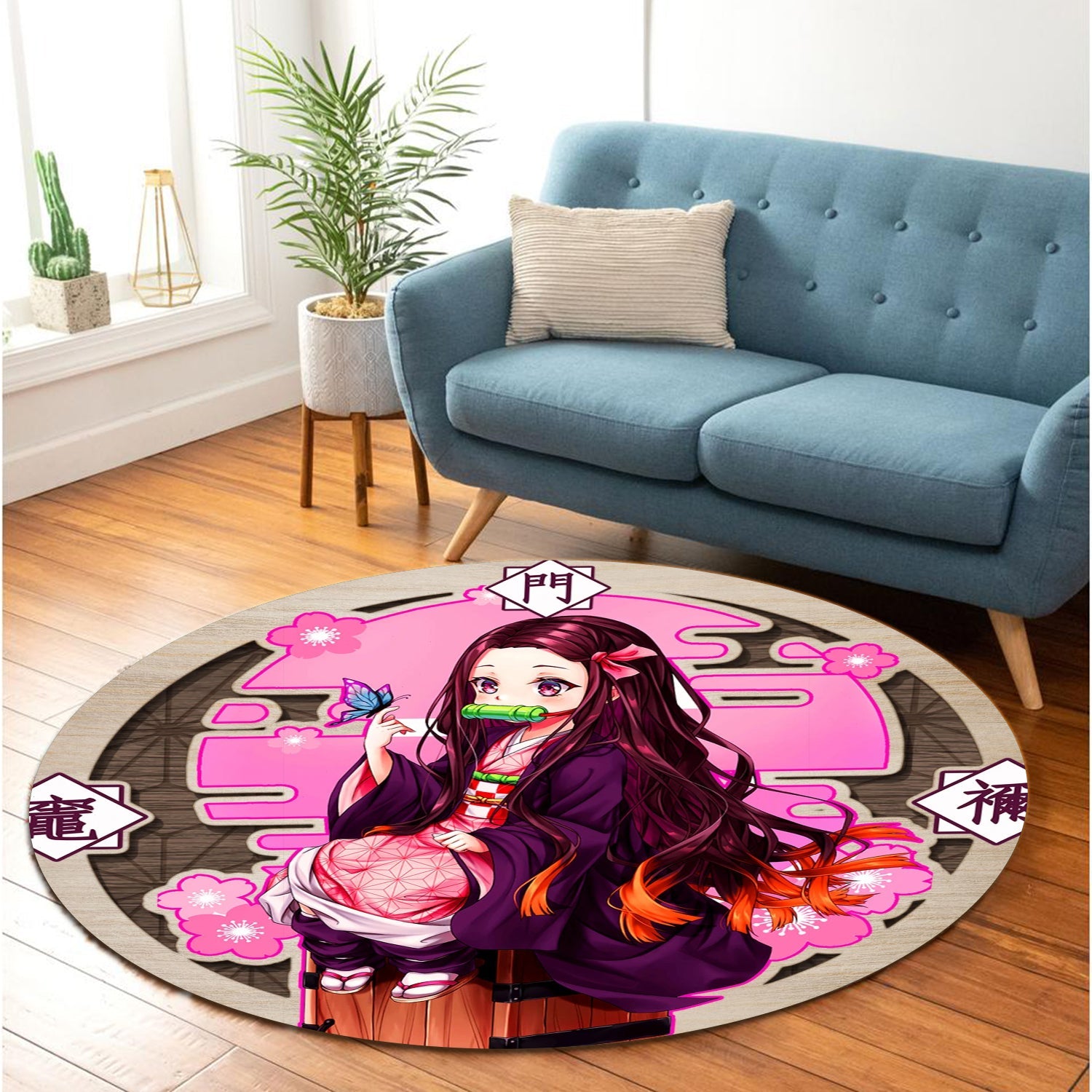 Demon Slayer Nezuko Kamado Round Carpet Rug Bedroom Livingroom Home Decor Nearkii