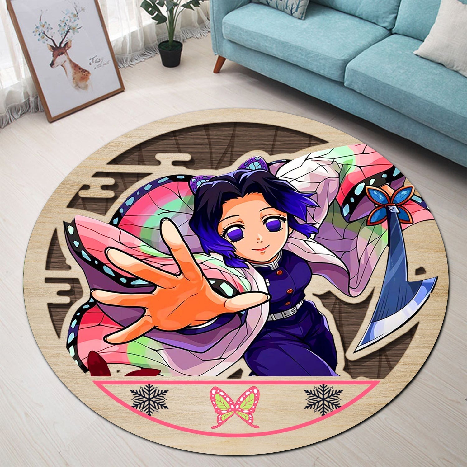 Demon Slayer Shinobu Kocho Round Carpet Rug Bedroom Livingroom Home Decor Nearkii