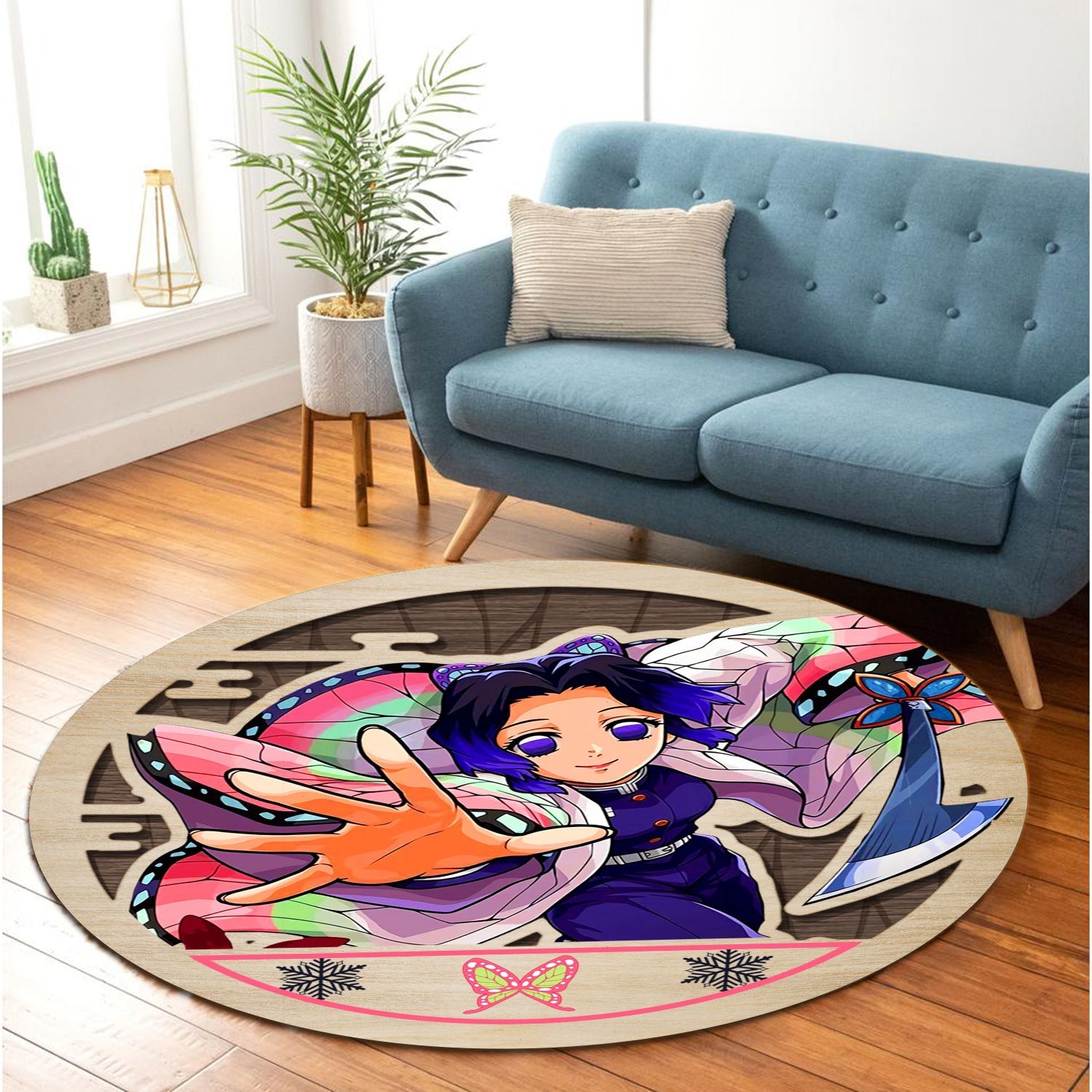 Demon Slayer Shinobu Kocho Round Carpet Rug Bedroom Livingroom Home Decor Nearkii