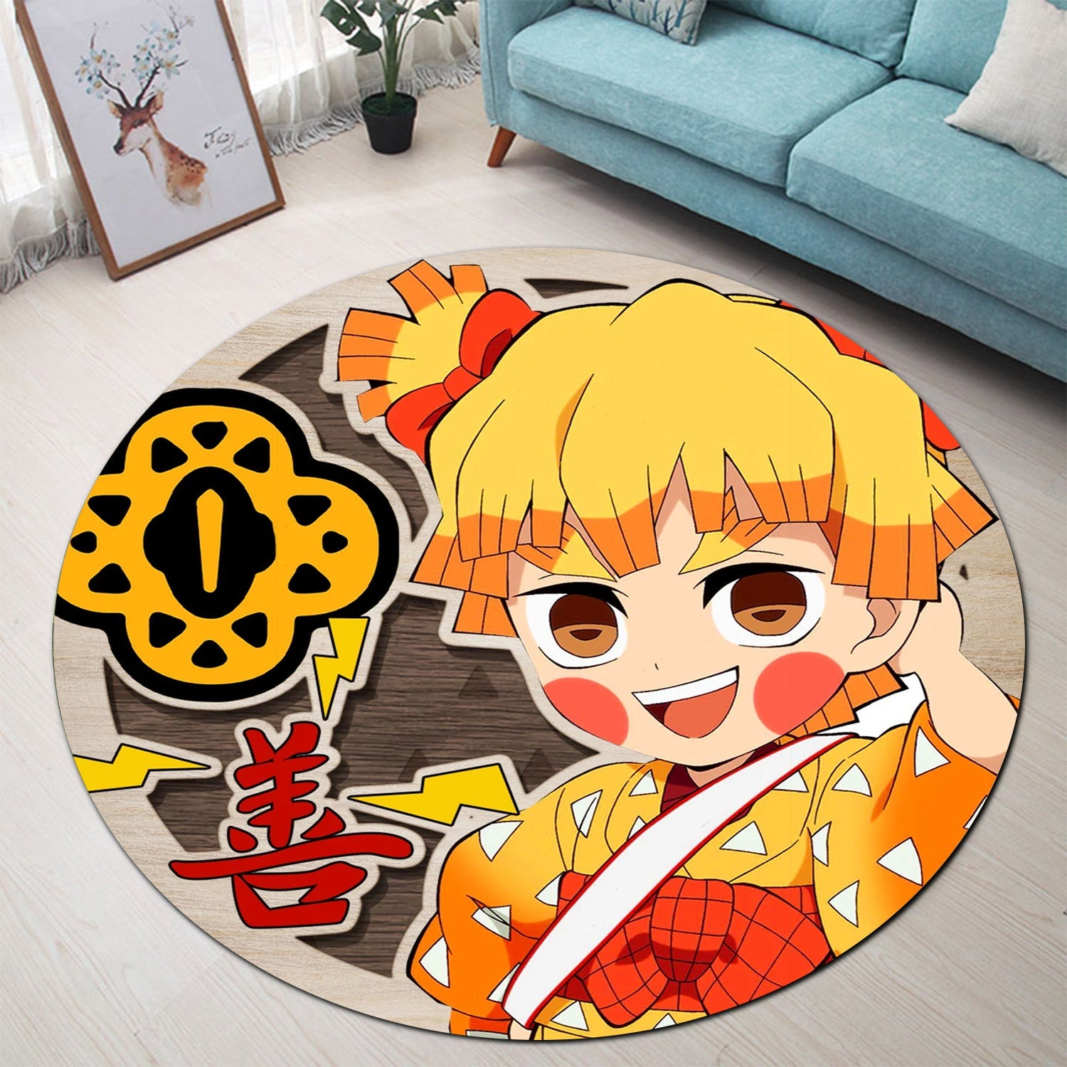 Demon Slayer Zenitsu Agatsuma Round Carpet Rug Bedroom Livingroom Home Decor Nearkii