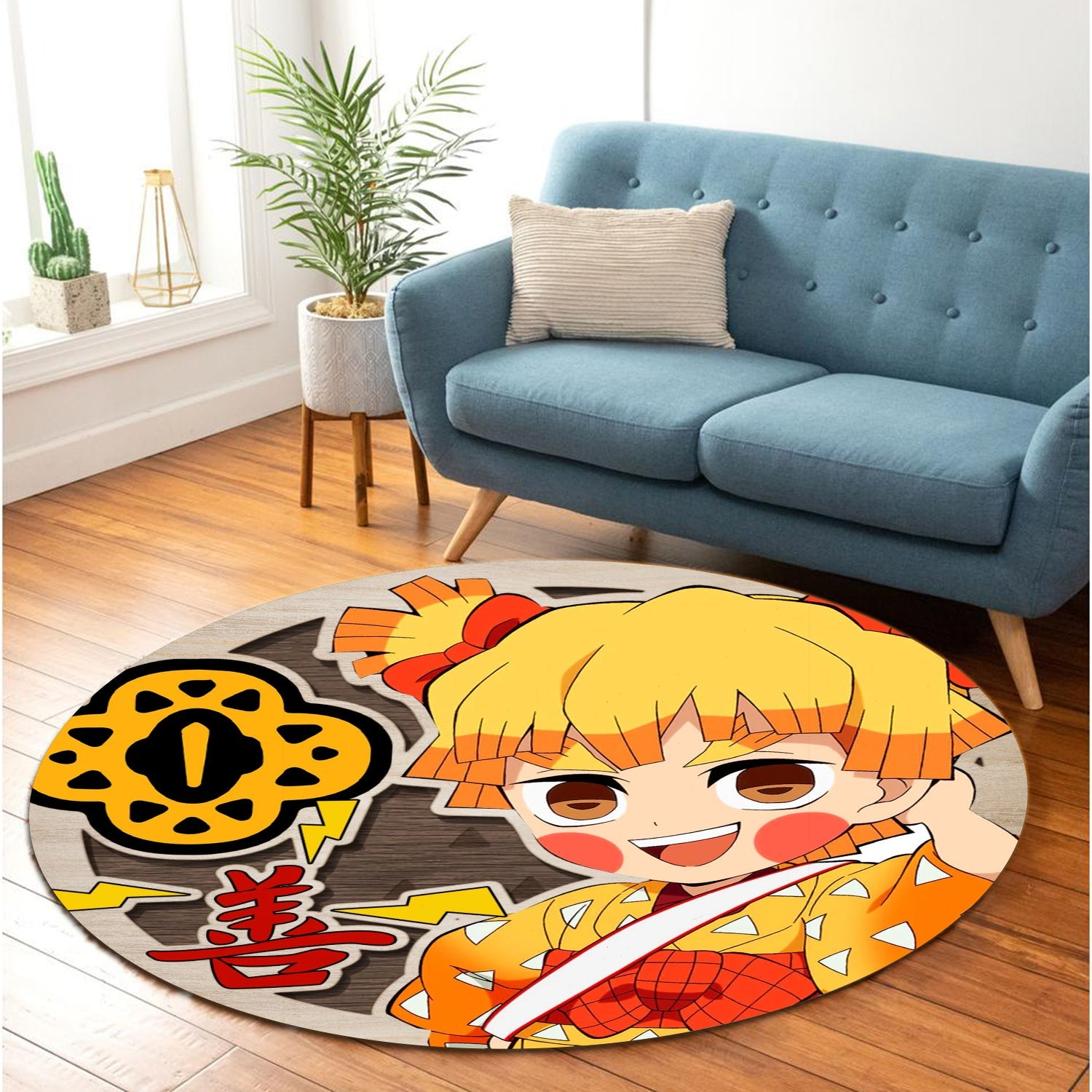 Demon Slayer Zenitsu Agatsuma Round Carpet Rug Bedroom Livingroom Home Decor Nearkii