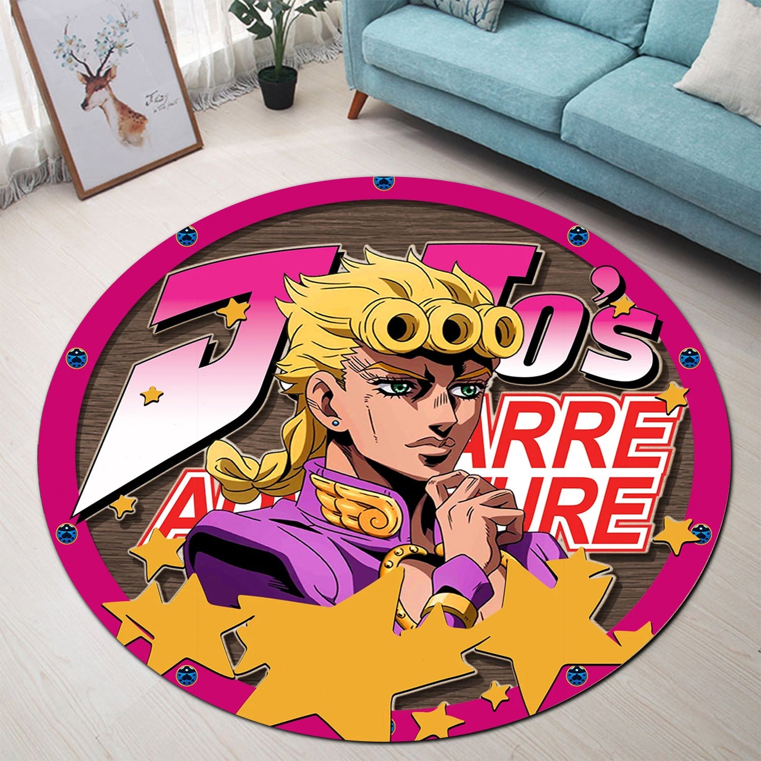 Jojo Bizarre Adventure Giorno Giovanna Round Carpet Rug Bedroom Livingroom Home Decor Nearkii