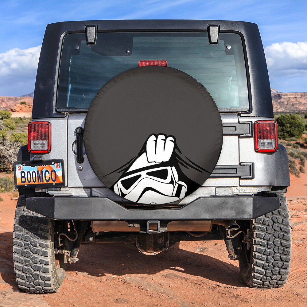 Stormtrooper Peeping Peek A Boo Funny Black Jeep Car Spare Tire Covers Gift For Campers Nearkii