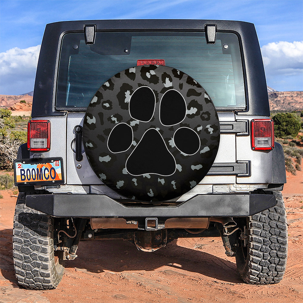 Black Cute Dog Paw Cheetah Leopard Jaguar Pattern Jeep Car Spare Tire Covers Gift For Campers Nearkii