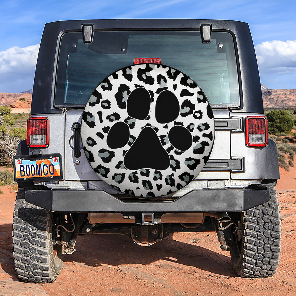 White Cute Dog Paw Cheetah Leopard Jaguar Pattern Jeep Car Spare Tire Covers Gift For Campers Nearkii