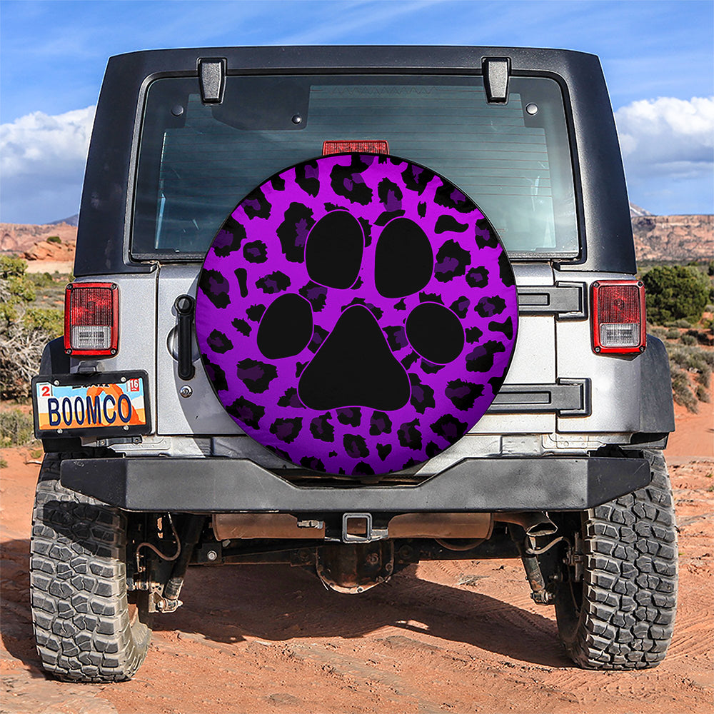 Purple Cute Dog Paw Cheetah Leopard Jaguar Pattern Jeep Car Spare Tire Covers Gift For Campers Nearkii