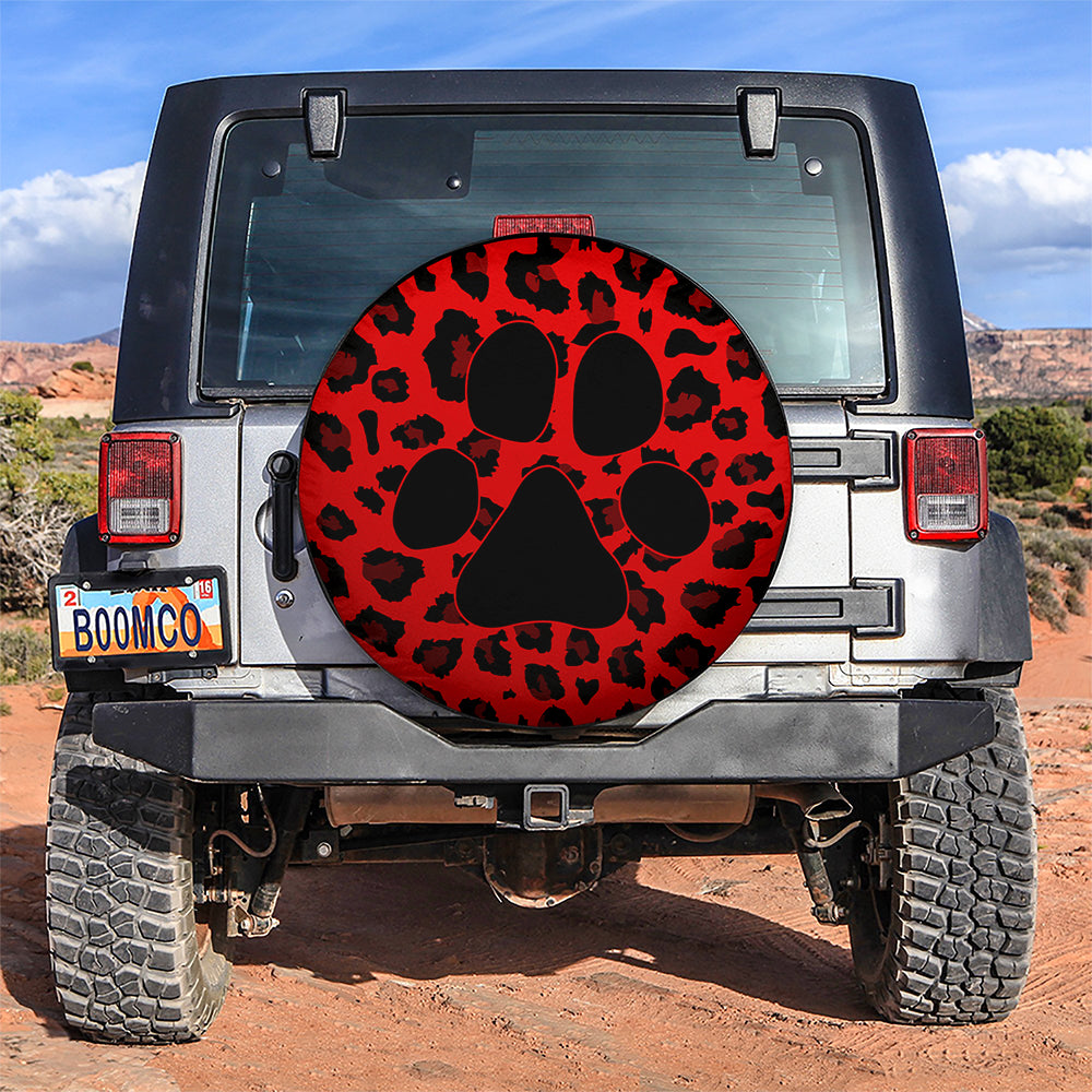 Red Cute Dog Paw Cheetah Leopard Jaguar Pattern Jeep Car Spare Tire Covers Gift For Campers Nearkii