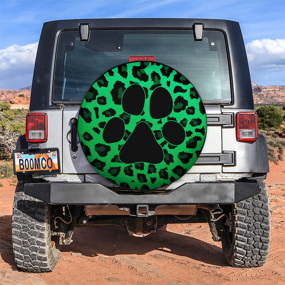 Green Cute Dog Paw Cheetah Leopard Jaguar Pattern Jeep Car Spare Tire Covers Gift For Campers Nearkii