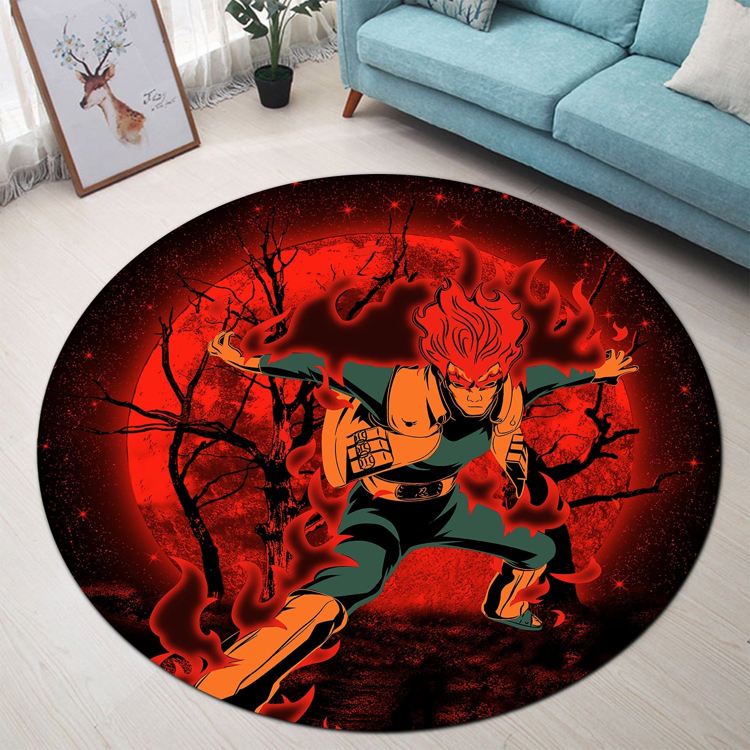 Gai Naruto Eight Gate Mode Moonlight Round Carpet Rug Bedroom Livingroom Home Decor Nearkii