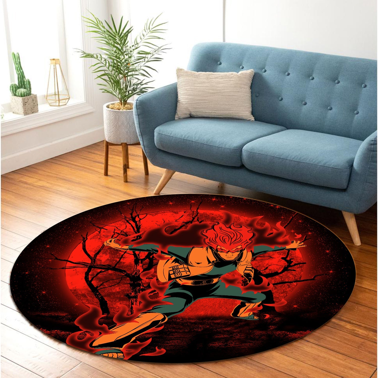 Gai Naruto Eight Gate Mode Moonlight Round Carpet Rug Bedroom Livingroom Home Decor Nearkii