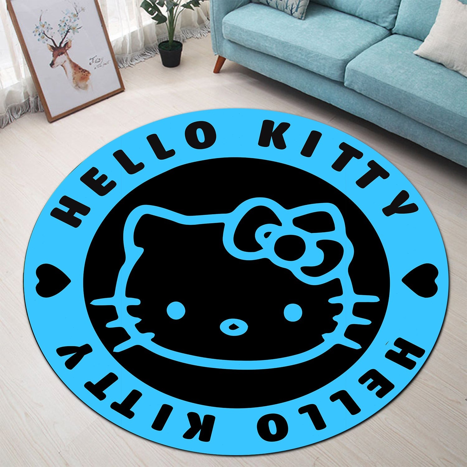 Hello Kitty Blue Round Carpet Rug Bedroom Livingroom Home Decor Nearkii