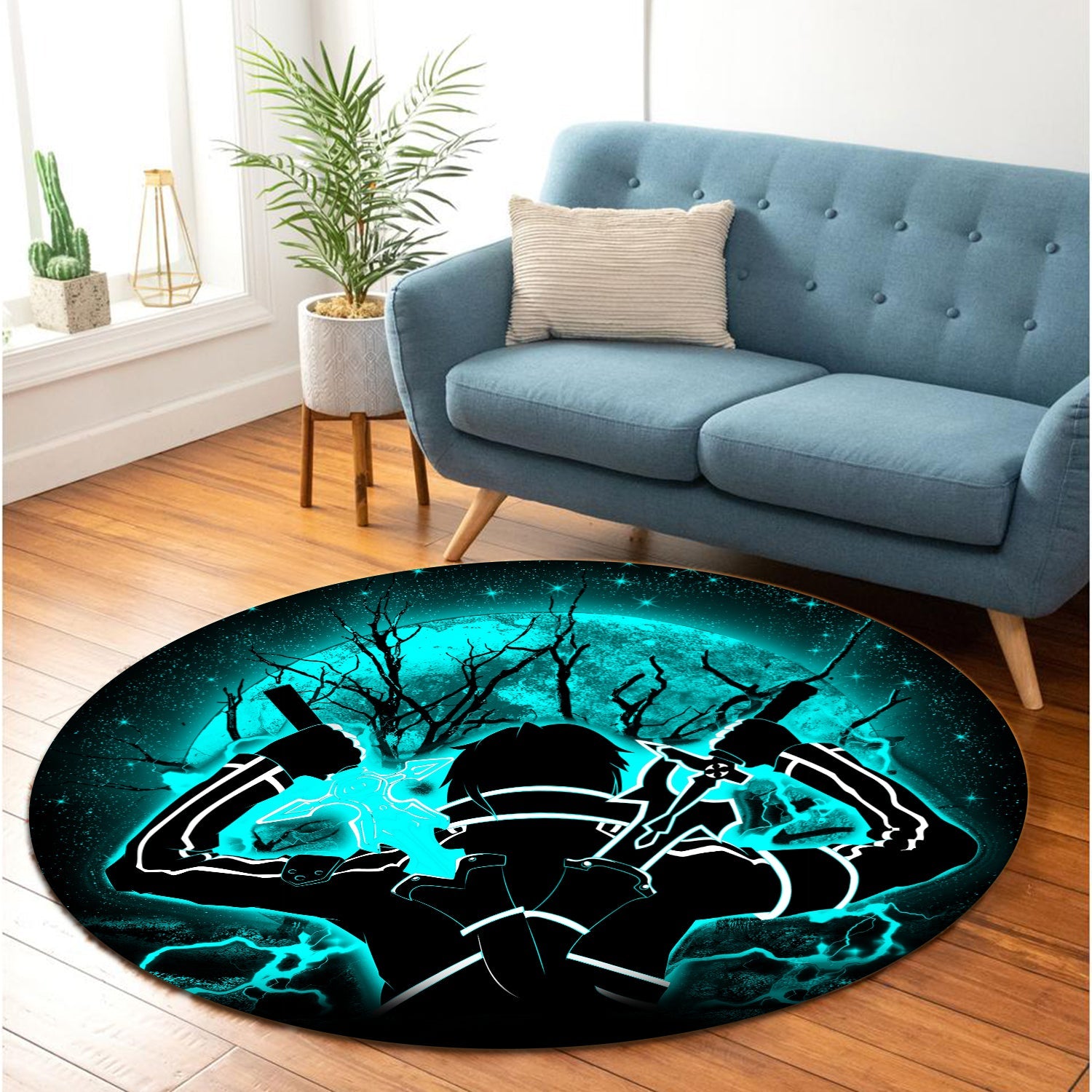 Kirito Sword Art Online SAO Moonlight Round Carpet Rug Bedroom Livingroom Home Decor Nearkii