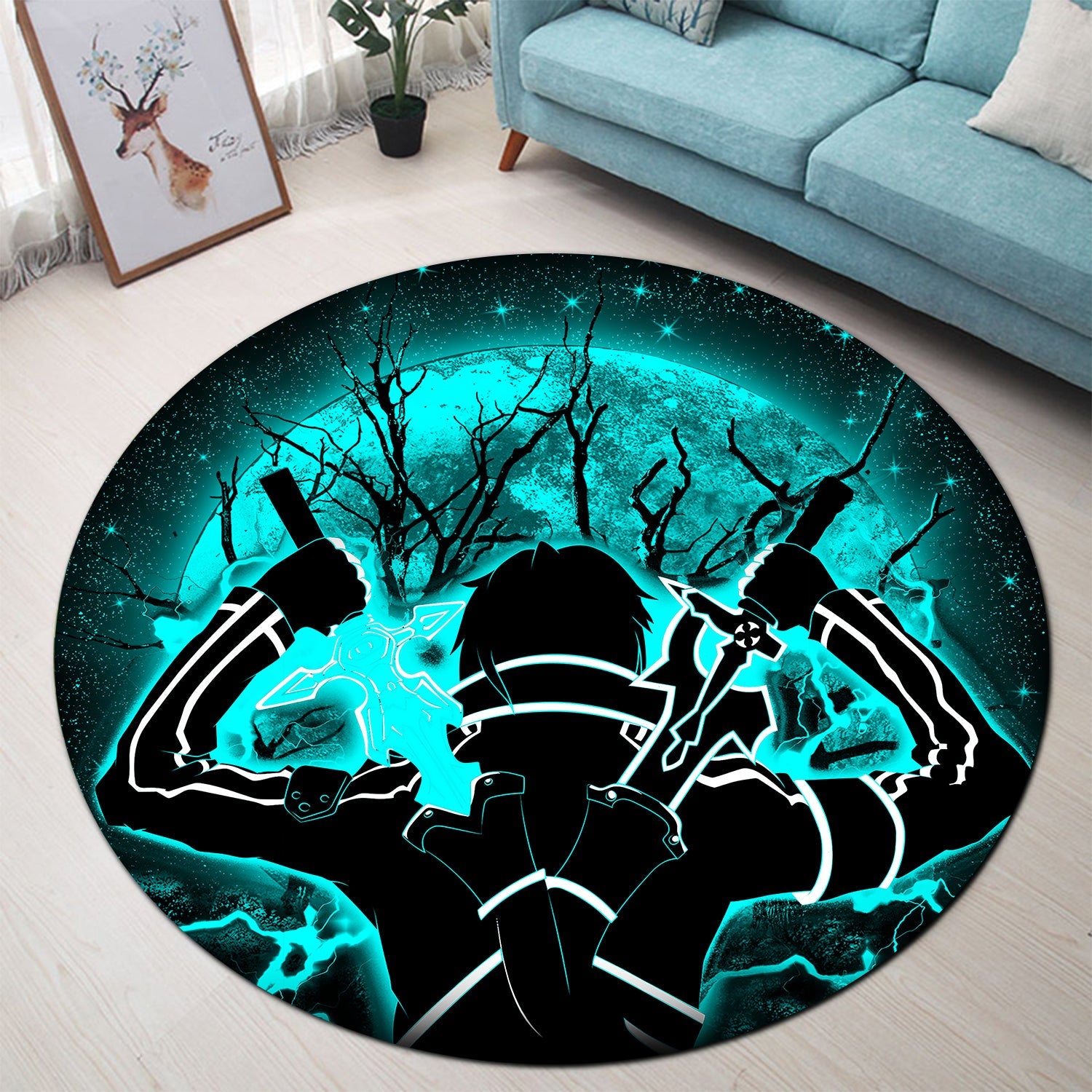 Kirito Sword Art Online SAO Moonlight Round Carpet Rug Bedroom Livingroom Home Decor Nearkii