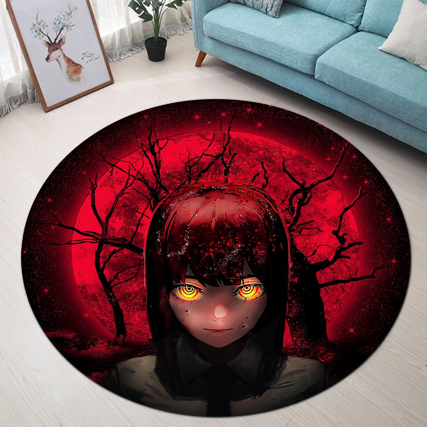 Makima Chainsaw Man 2 Moonlight Round Carpet Rug Bedroom Livingroom Home Decor Nearkii