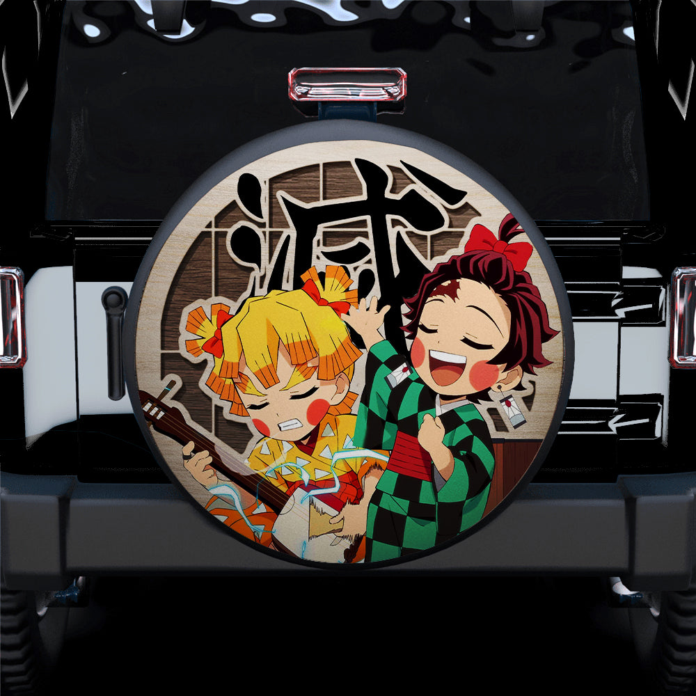 Zenitsu And Tanjiro Demon Slayer Wood Jeep Car Spare Tire Covers Gift For Campers Nearkii