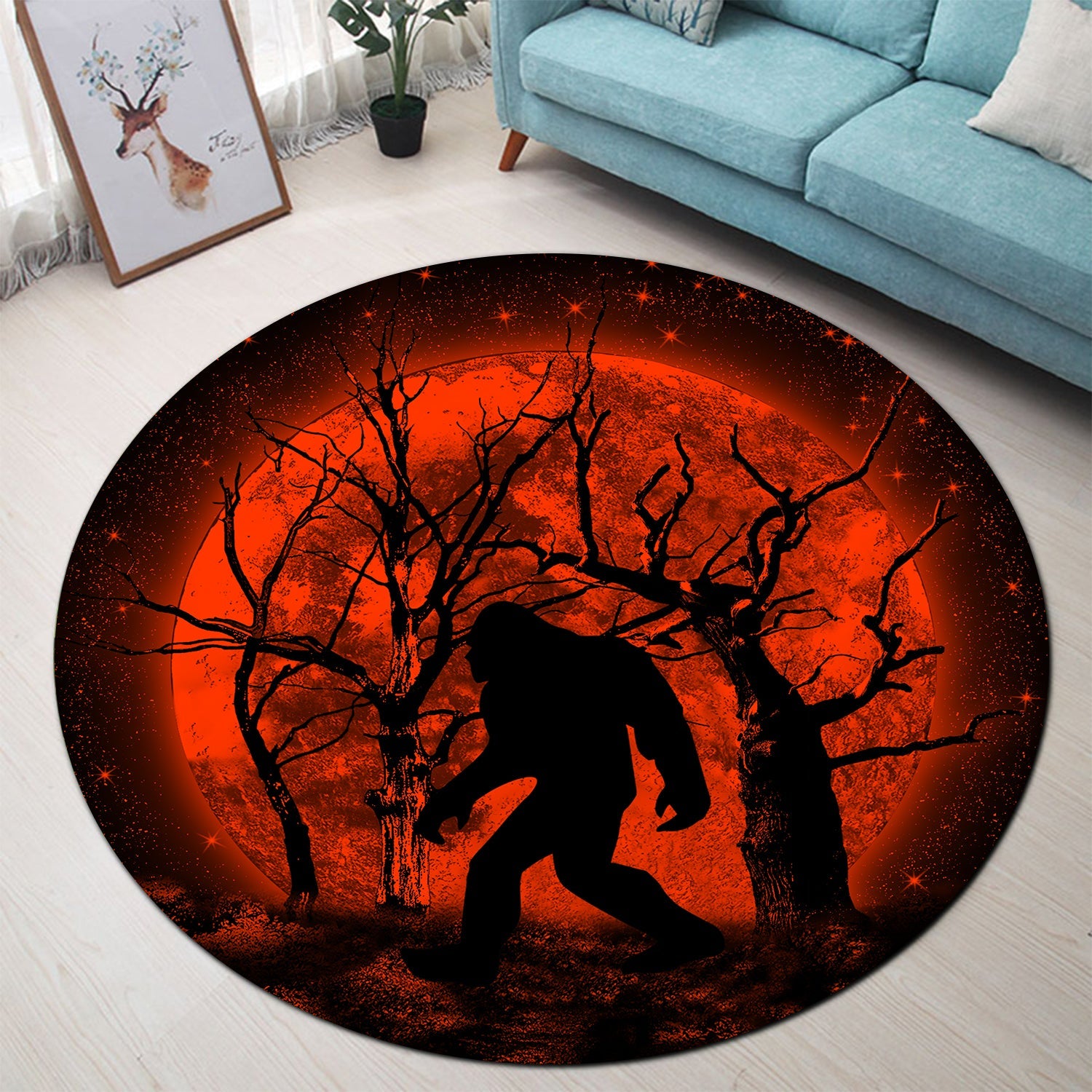 Bigfoot Silhouette Moonlight Round Carpet Rug Bedroom Livingroom Home Decor Nearkii