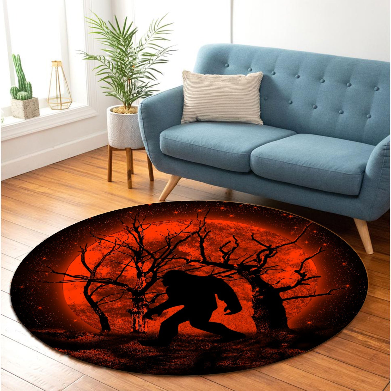 Bigfoot Silhouette Moonlight Round Carpet Rug Bedroom Livingroom Home Decor Nearkii