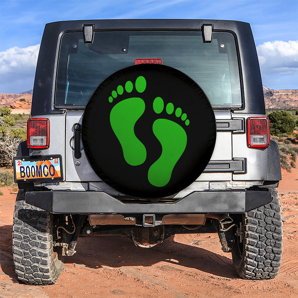 Green Print Foot Jeep Car Spare Tire Covers Gift For Campers Nearkii