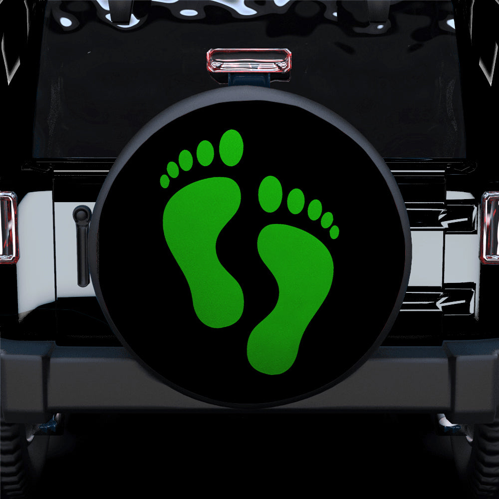 Green Print Foot Jeep Car Spare Tire Covers Gift For Campers Nearkii