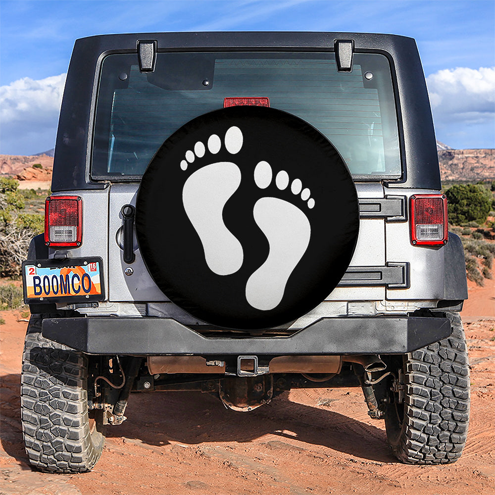 White Print Foot Jeep Car Spare Tire Covers Gift For Campers Nearkii