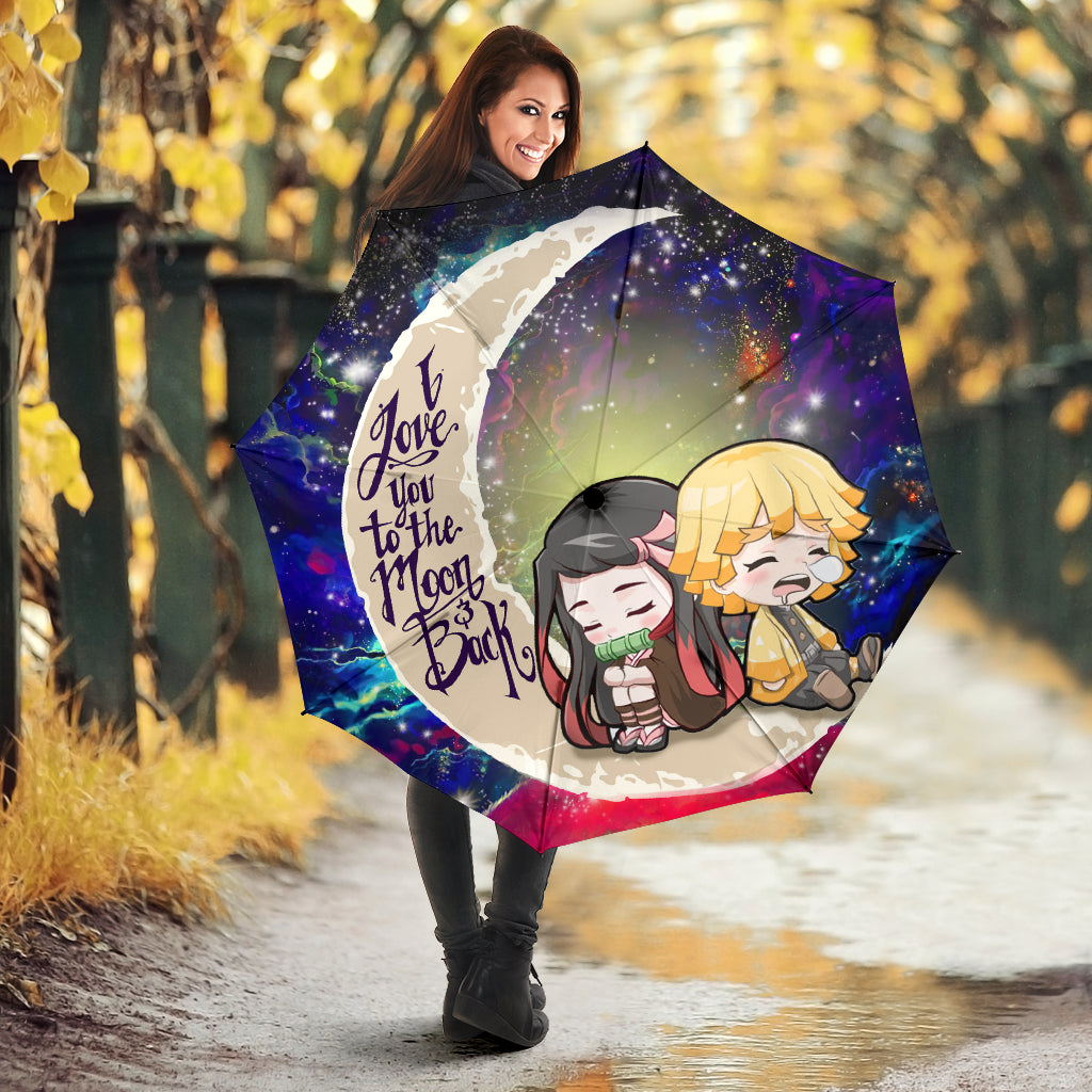 Zenitsu And Nezuko Chibi Demon Slayer Love You To The Moon Galaxy Umbrella Nearkii