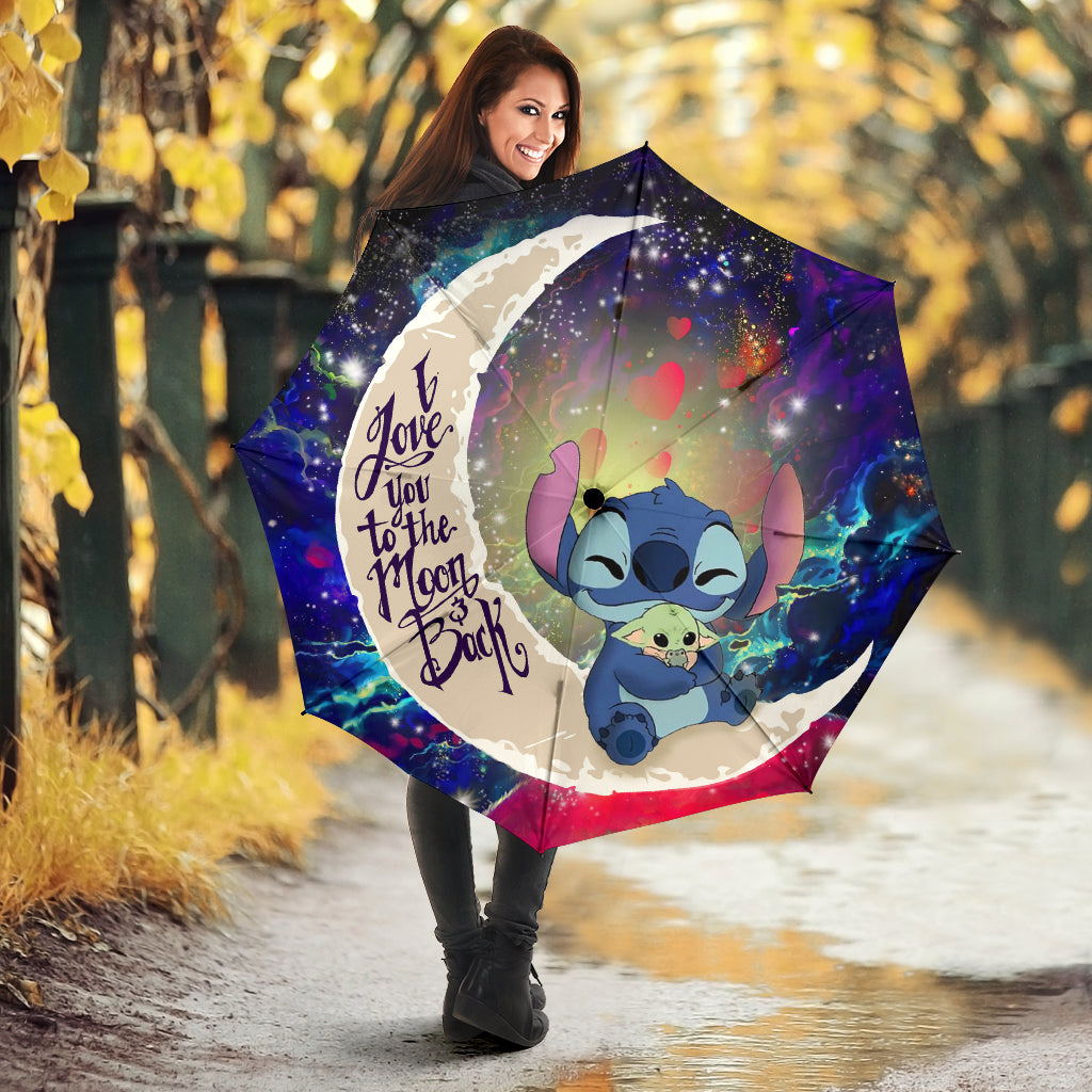 Stitch Hold Baby Yoda Love You To The Moon Galaxy Umbrella Nearkii