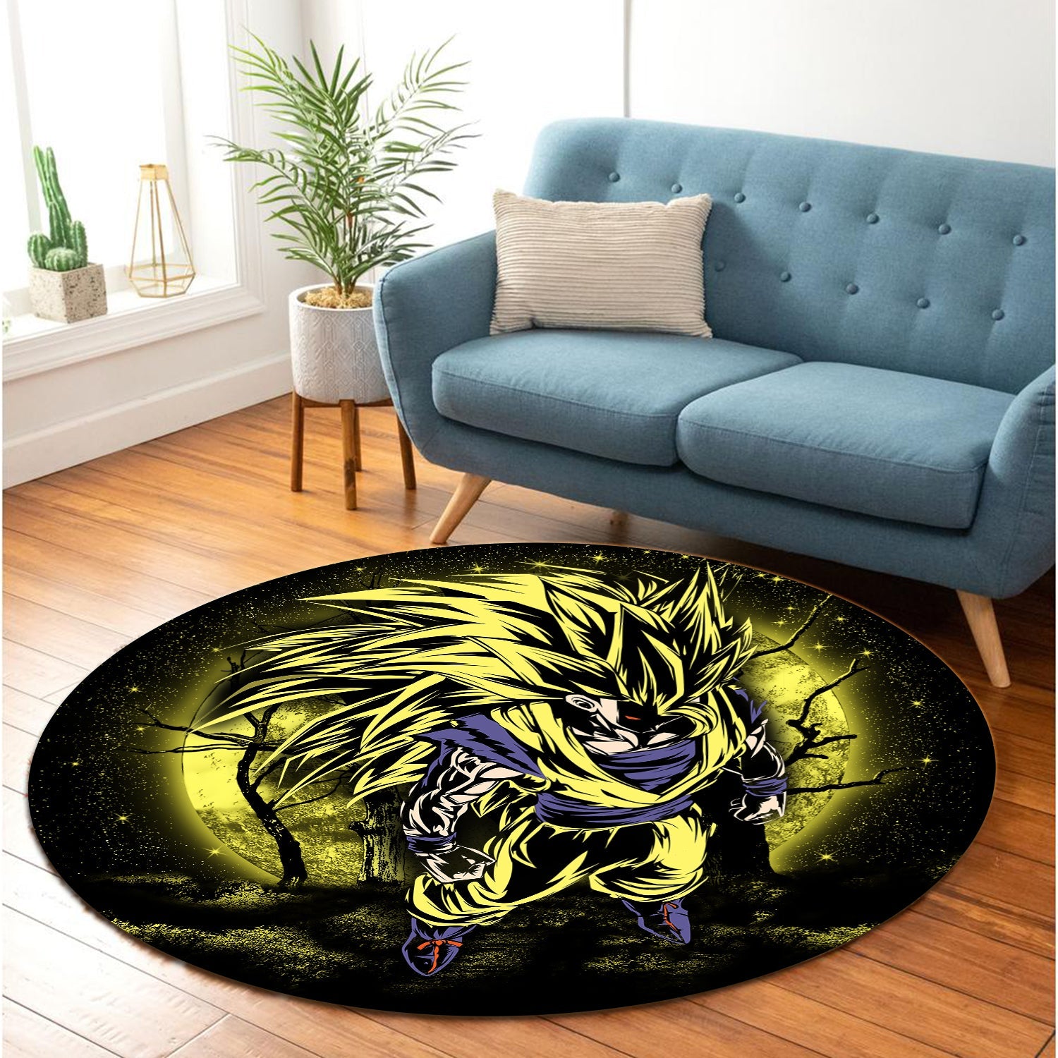 Goku Super Saiyan 3 Dragon Ball Moonlight Round Carpet Rug Bedroom Livingroom Home Decor Nearkii