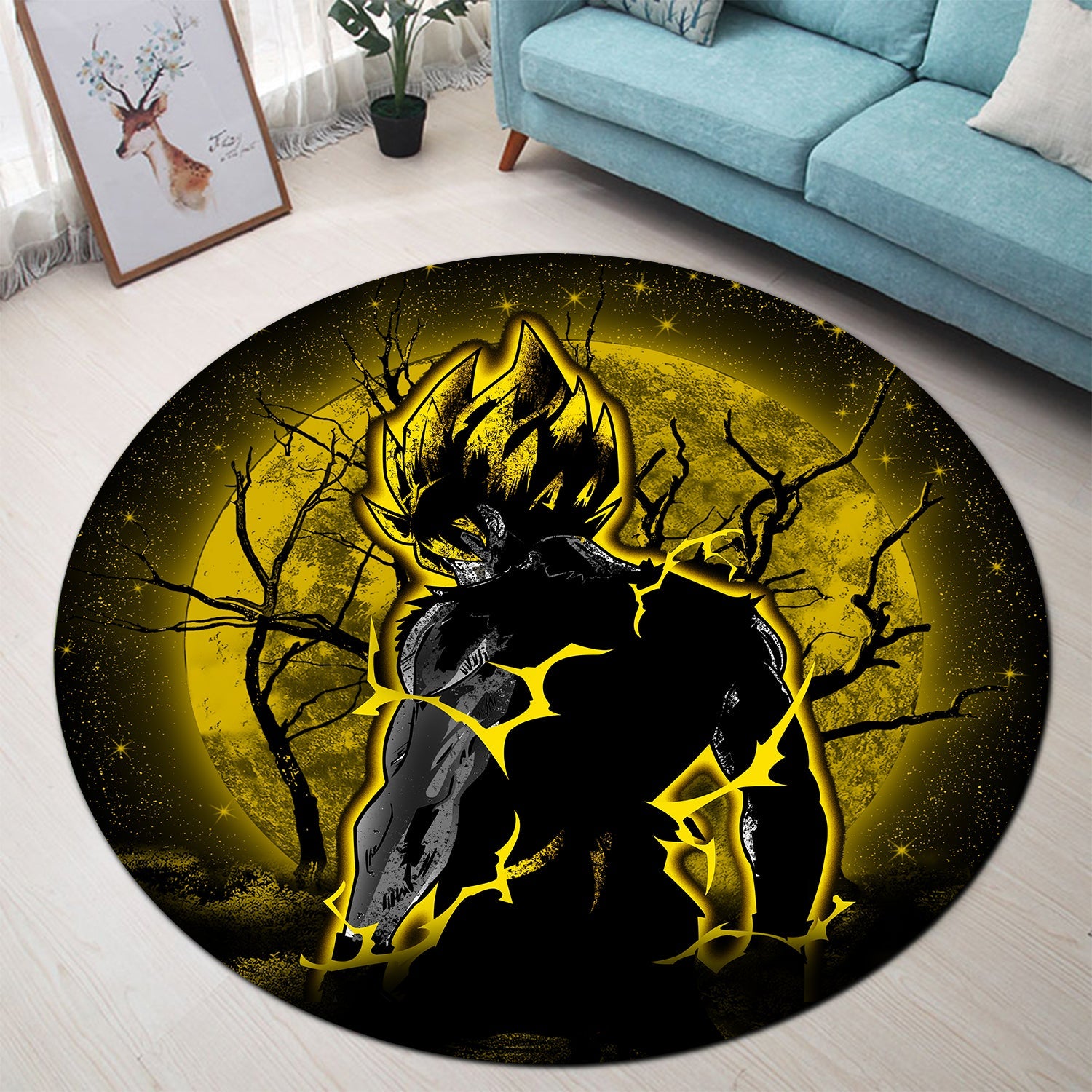 Goku Super Saiyan Moonlight Round Carpet Rug Bedroom Livingroom Home Decor Nearkii