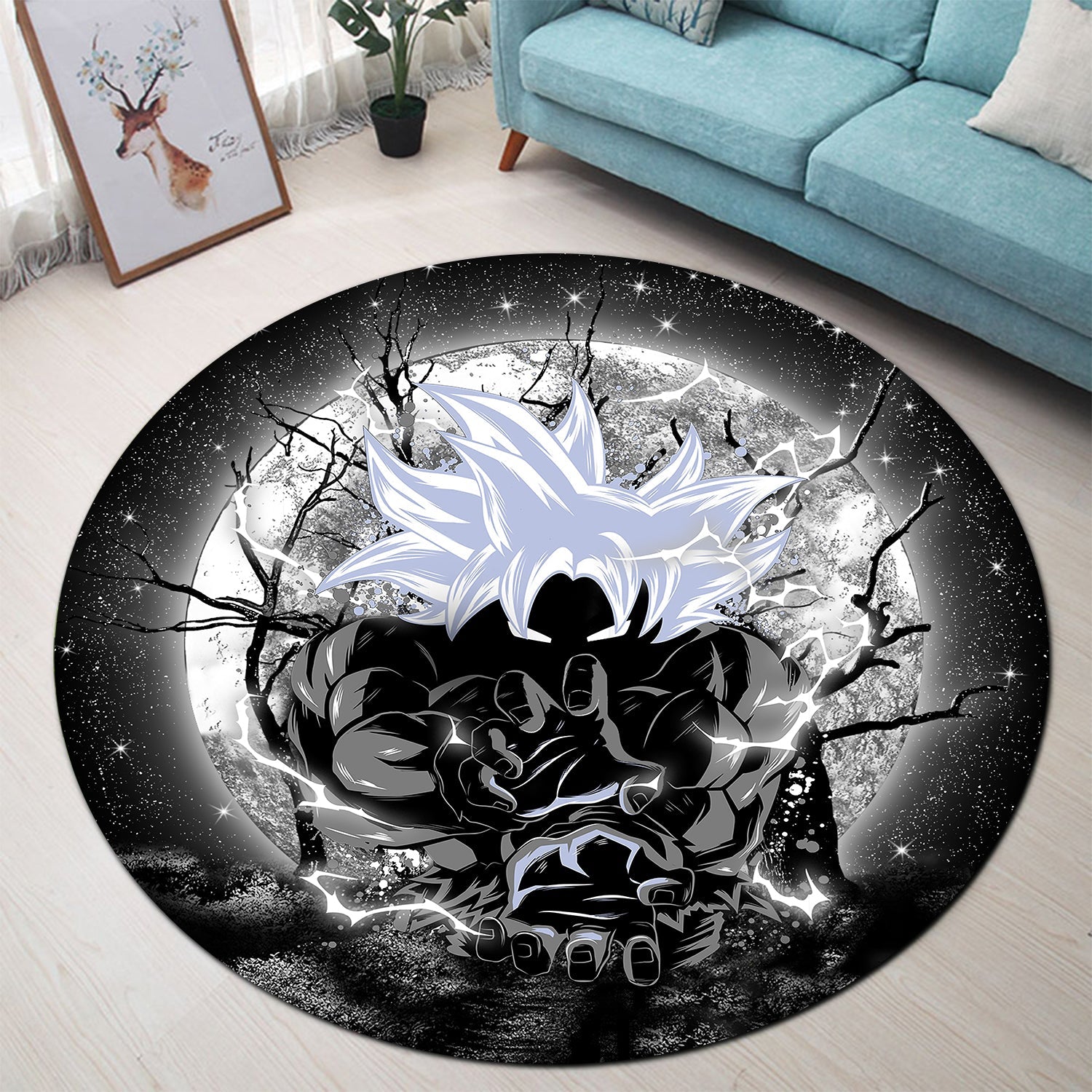 Goku Ultra Instinct Dragon Ball Moonlight Round Carpet Rug Bedroom Livingroom Home Decor Nearkii