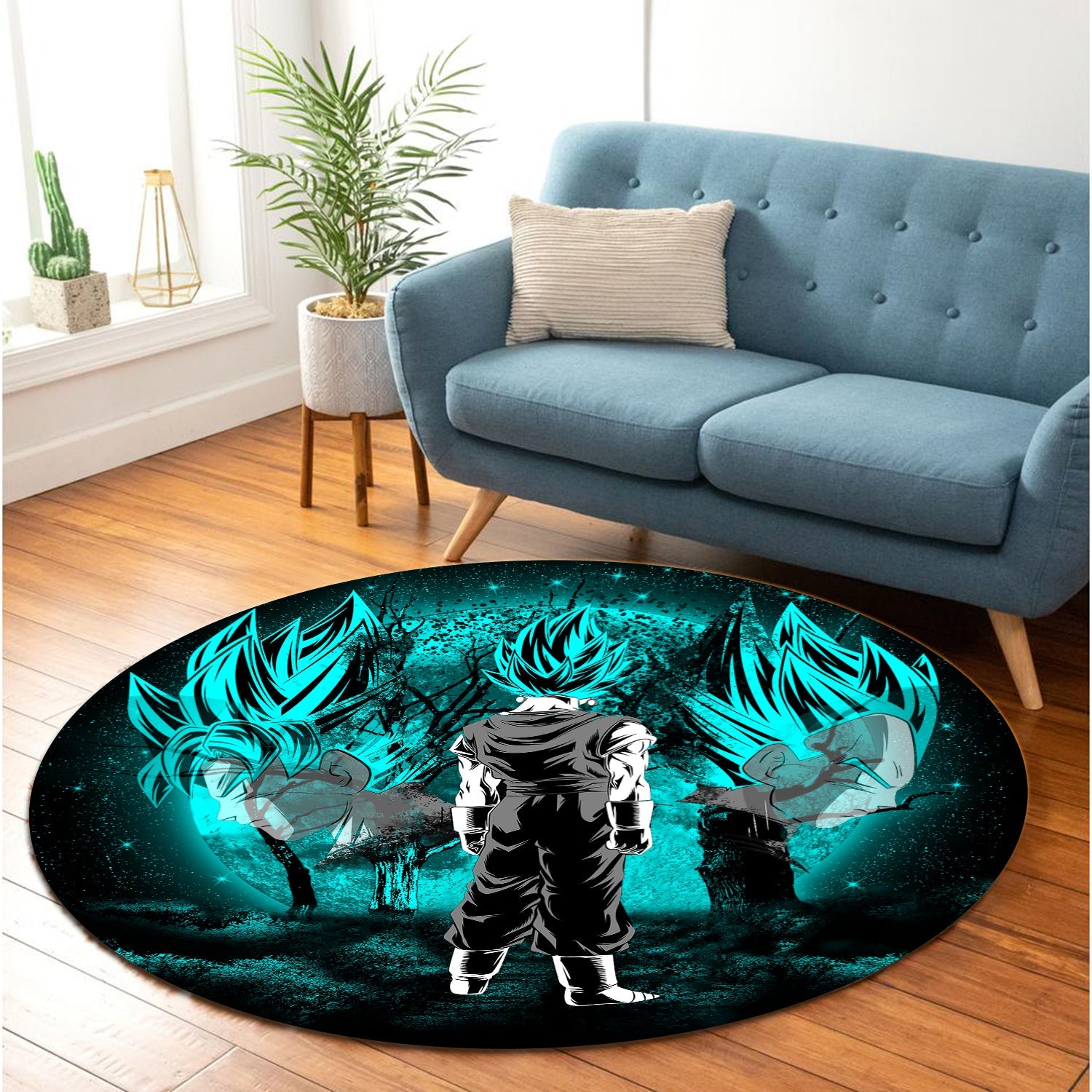 Goku Vegeta Vegito Blue Moonlight Round Carpet Rug Bedroom Livingroom Home Decor Nearkii