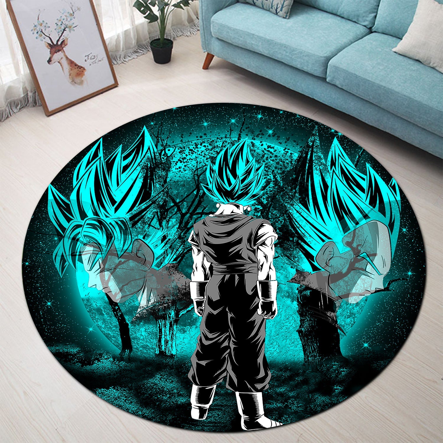 Goku Vegeta Vegito Blue Moonlight Round Carpet Rug Bedroom Livingroom Home Decor Nearkii