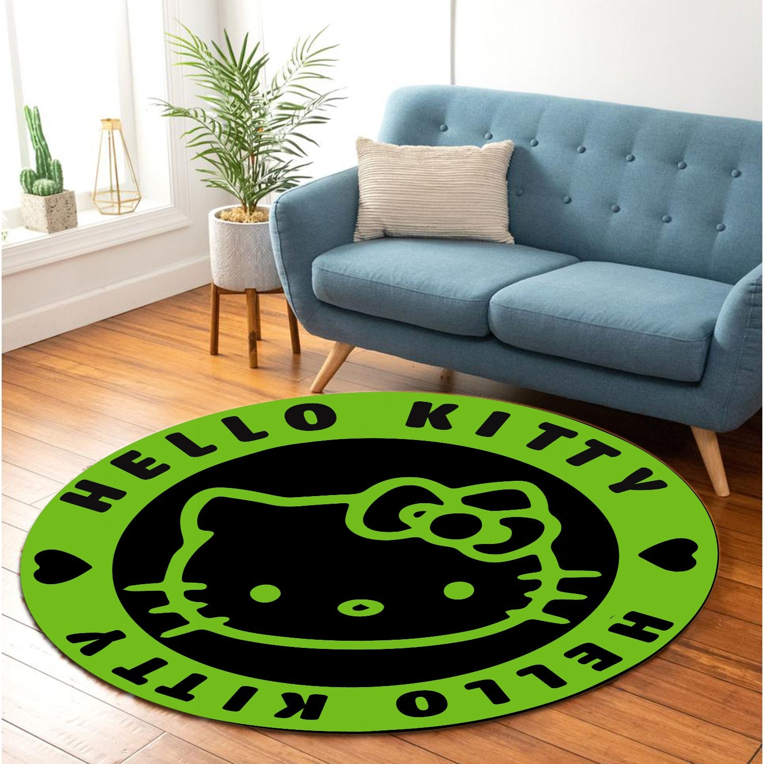 Hello Kitty Green Round Carpet Rug Bedroom Livingroom Home Decor Nearkii