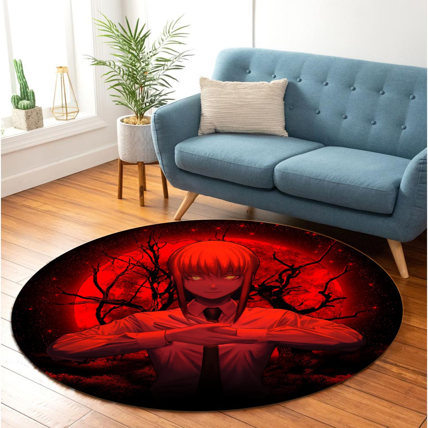 Makima Chainsaw Man Anime Moonlight Round Carpet Rug Bedroom Livingroom Home Decor Nearkii