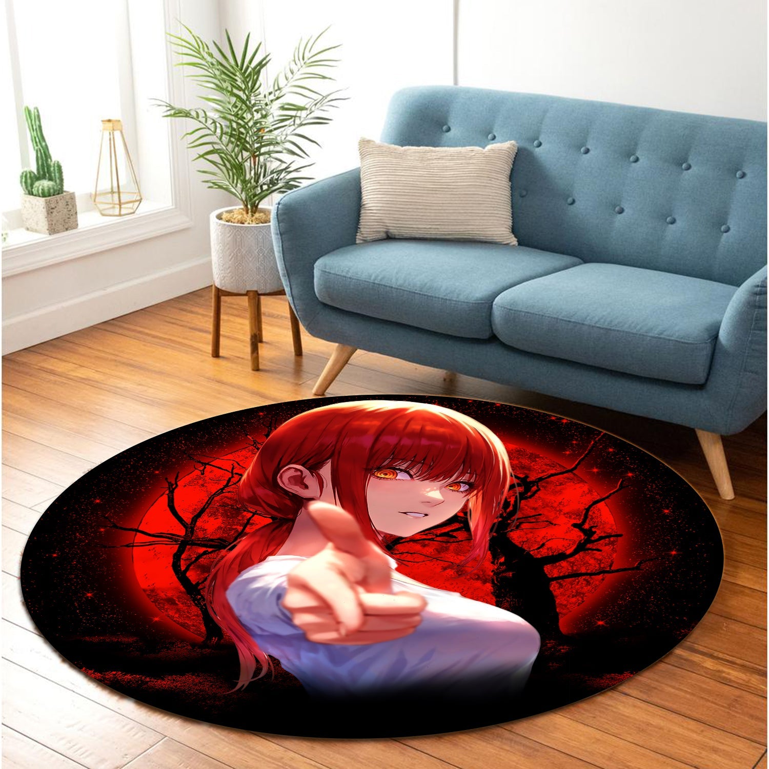 Makima Chainsaw Man Moonlight Round Carpet Rug Bedroom Livingroom Home Decor Nearkii