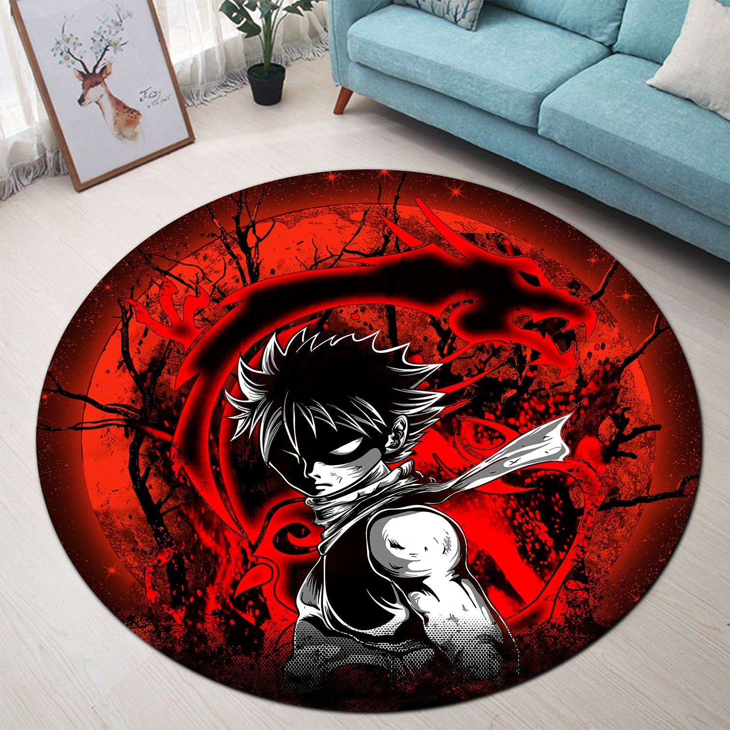 Natsu Dragonee Fairy Tale Moonlight Round Carpet Rug Bedroom Livingroom Home Decor Nearkii