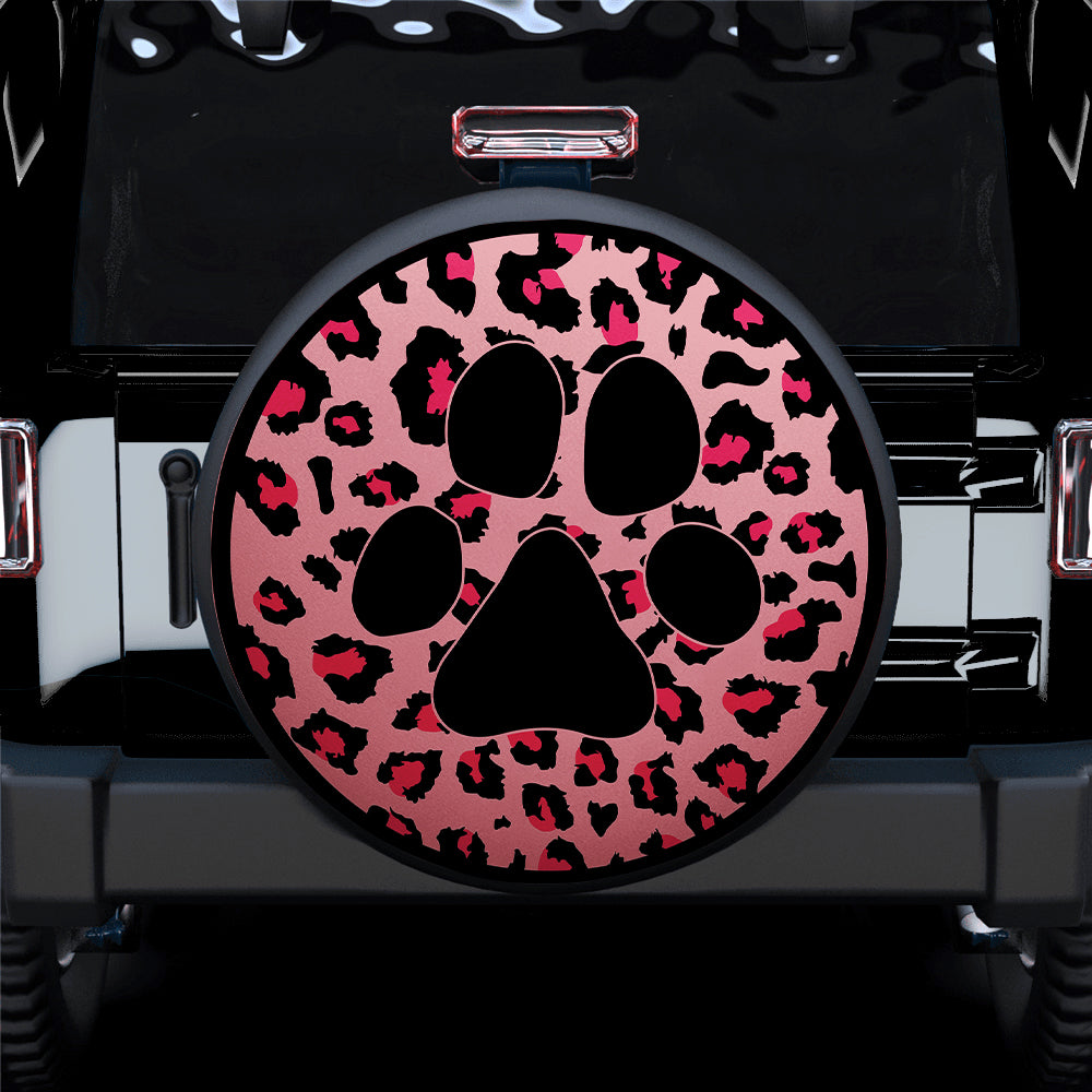 Pink Cute Dog Paw Cheetah Leopard Jaguar Pattern Jeep Car Spare Tire Covers Gift For Campers Nearkii