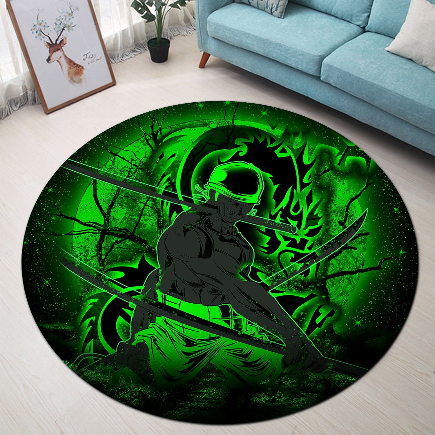 Zoro One Piece Moonlight Round Carpet Rug Bedroom Livingroom Home Decor Nearkii