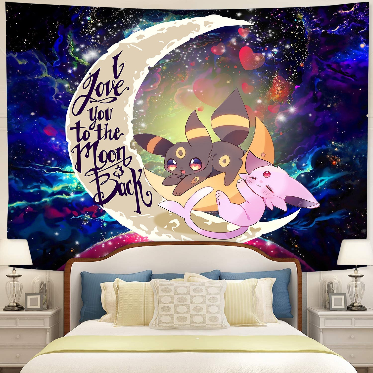 Eevee Couple Pokemon Love You To The Moon Galaxy Tapestry Room Decor Nearkii